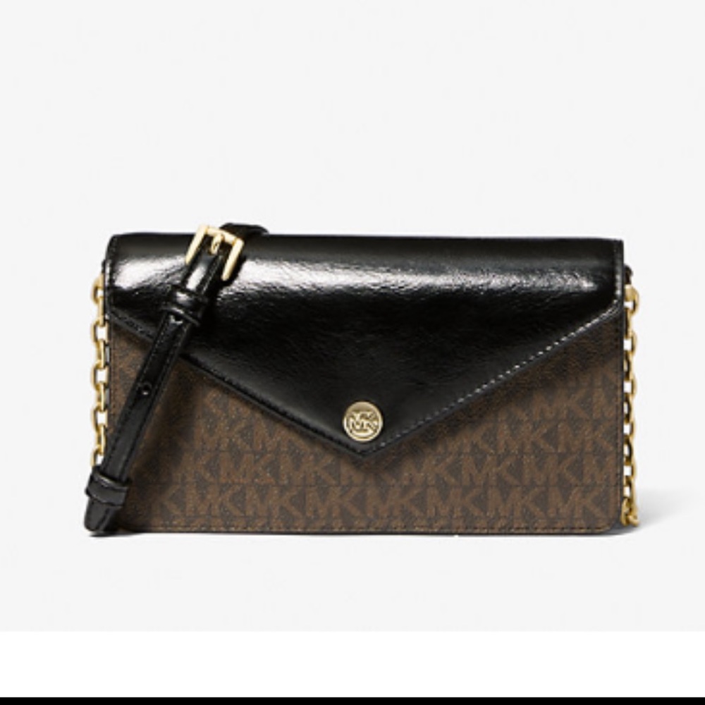 NWT Michael Kors Black Envelope Signature Logo Crossbody Bag